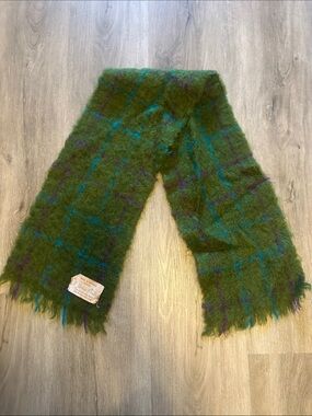 Green Plaid Mohair Scarf with Teal & Purple Windowpane
